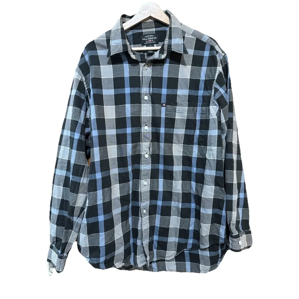 Polo Ralph Lauren‎ Jeans Co Vintage Flannel Shirt Men's Blue Plaid Large